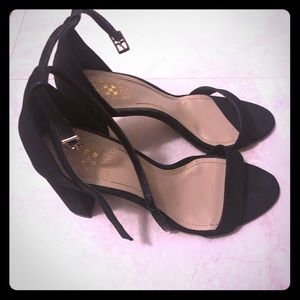 Black textured suede heels